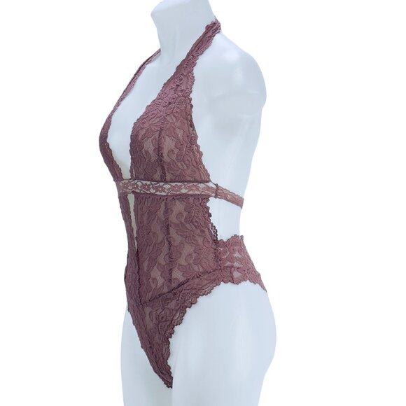 FOREVER 21 Women’s Lingerie Mauve Teddy Brazilian Cut Lace Sheer NWT Size M - Picture 3 of 10